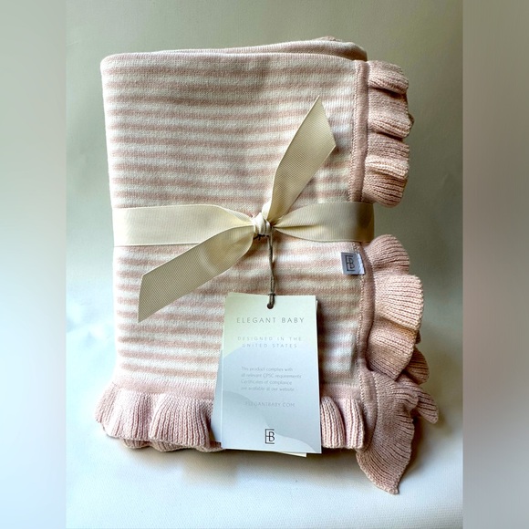 New With Tag Elegant Baby Ministripe Pink and White Ruffle Baby Blanket - Picture 1 of 1